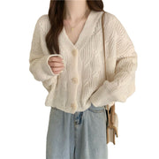 women's loose short cotton knit cardigan, view 7 - MRSLM