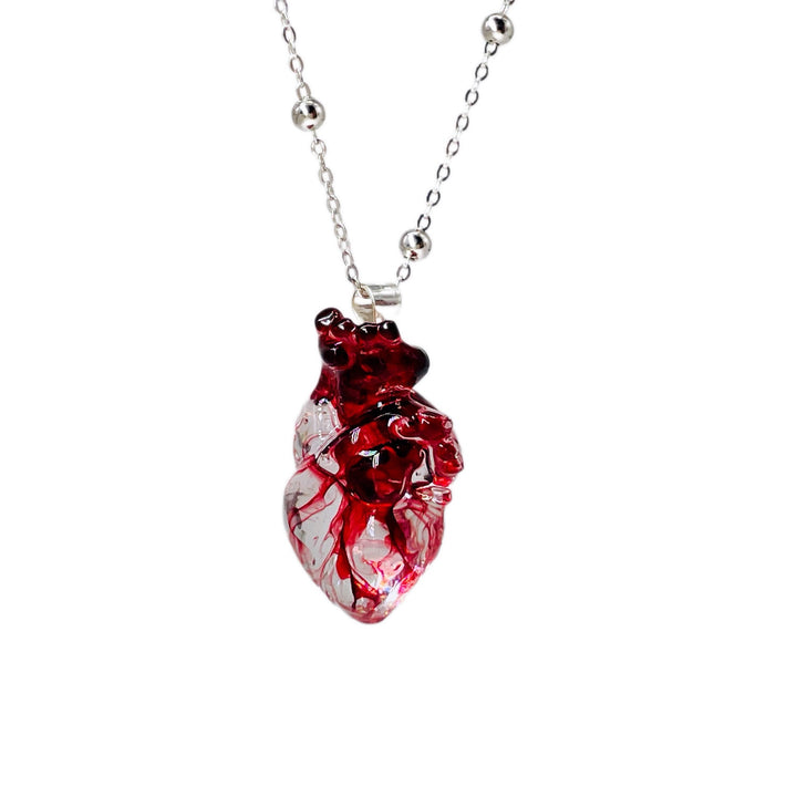 Handmade Dark Bloody Personality Heart Pendant Sterling Silver Necklace