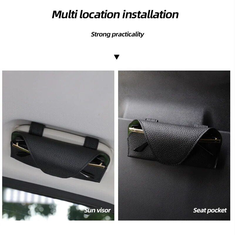 Suporte universal para óculos de carro em couro para quebra-sol