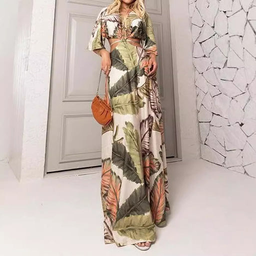 leisure v-neck tube top printing dress - MRSLM