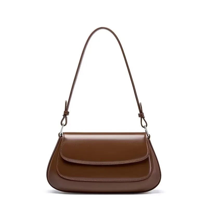 Bolsa de ombro vintage de luxo em couro genuíno para mulheres – Bolsa de couro bovino de alta qualidade