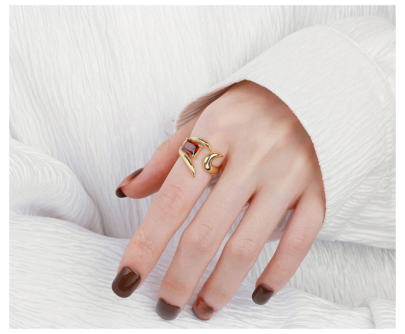 S925 silver red zircon open ring, view 8 - MRSLM