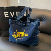embroidered denim shoulder bag, view 4 - MRSLM