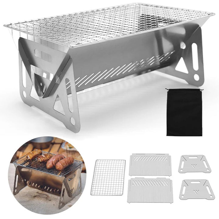Compact Stainless Steel Portable Folding BBQ Grill for Camping and Outdoor Cooking