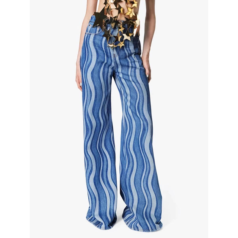 high-waist striped denim trousers, view 3 - MRSLM