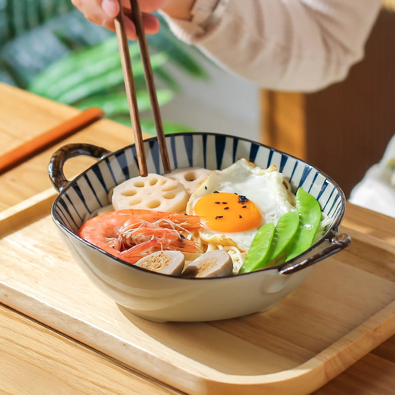ceramic noodle soup bowl with handle, view 8 - MRSLM
