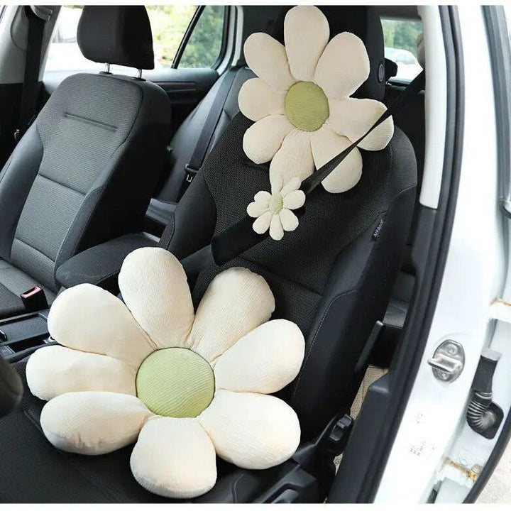 Soft Flower Car Neck & Waist Pillow with Safety Seat Belt Shoulder Pad