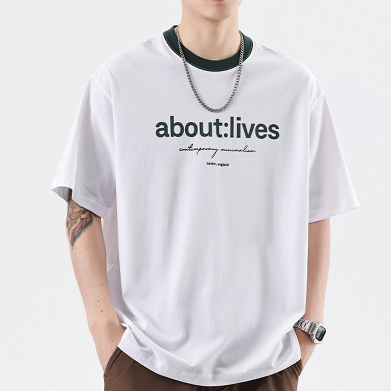 Einfaches, mehrfarbig bedrucktes Kurzarm-T-Shirt mit Rundhalsausschnitt für Herren