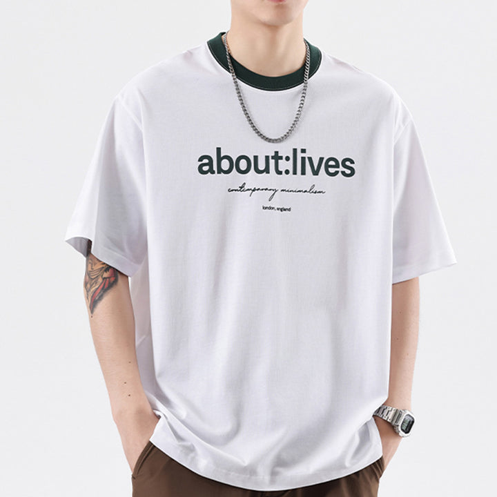 Einfaches, mehrfarbig bedrucktes Kurzarm-T-Shirt mit Rundhalsausschnitt für Herren