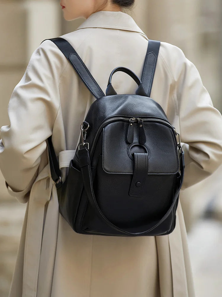 elegant genuine leather women's backpack, view 8 - MRSLM