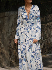 Printed long-sleeve backless maxi dress - MRSLM