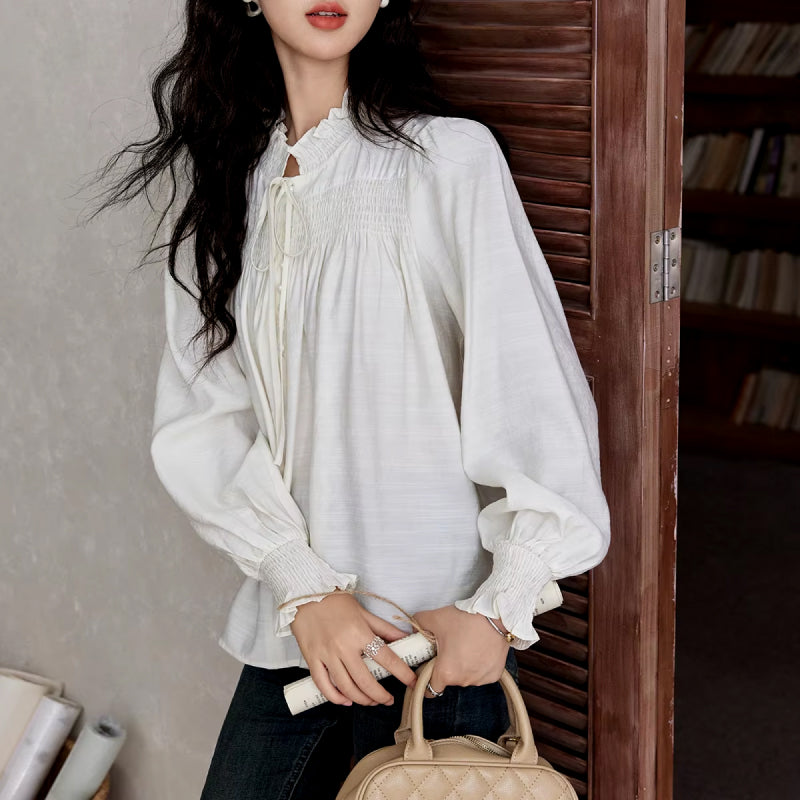 women's ruffle collar long sleeve blouse, view 6 - MRSLM