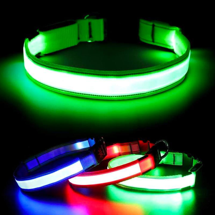 Adjustable LED Dog Collar - USB Rechargeable, Flashing Safety Light, Multiple Sizes