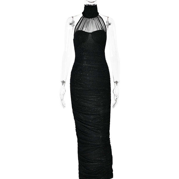 European And American Half Backboard No Back Hot Silver Tight Dress