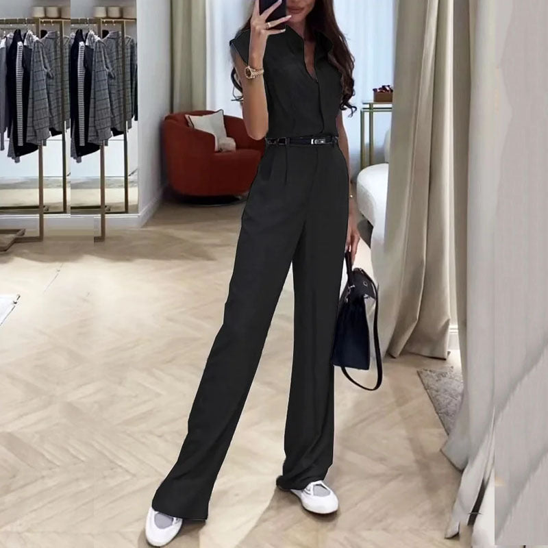 Sleeveless Lapel Blouse And Pants