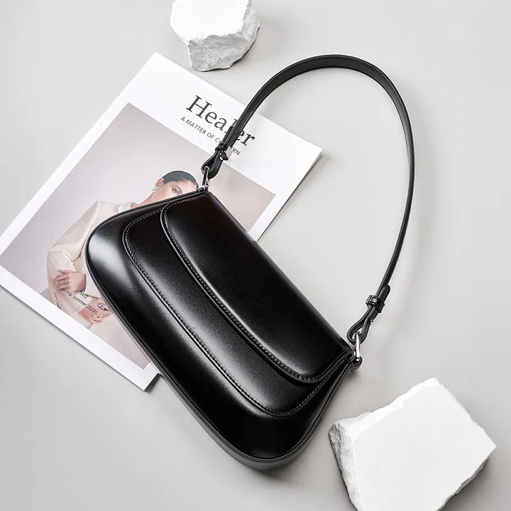 Bolsa de ombro vintage de luxo em couro genuíno para mulheres – Bolsa de couro bovino de alta qualidade