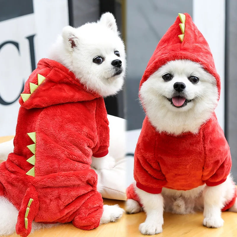 Macacão de inverno de lã com estampa de dinossauro para cães