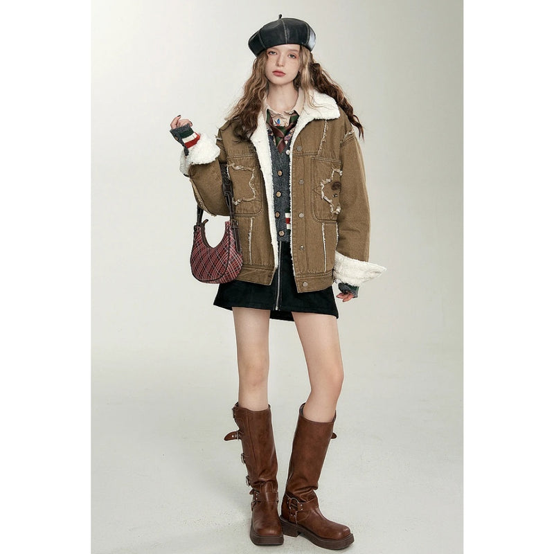 Vintage-Jeansjacke in warmem Braun für Damen