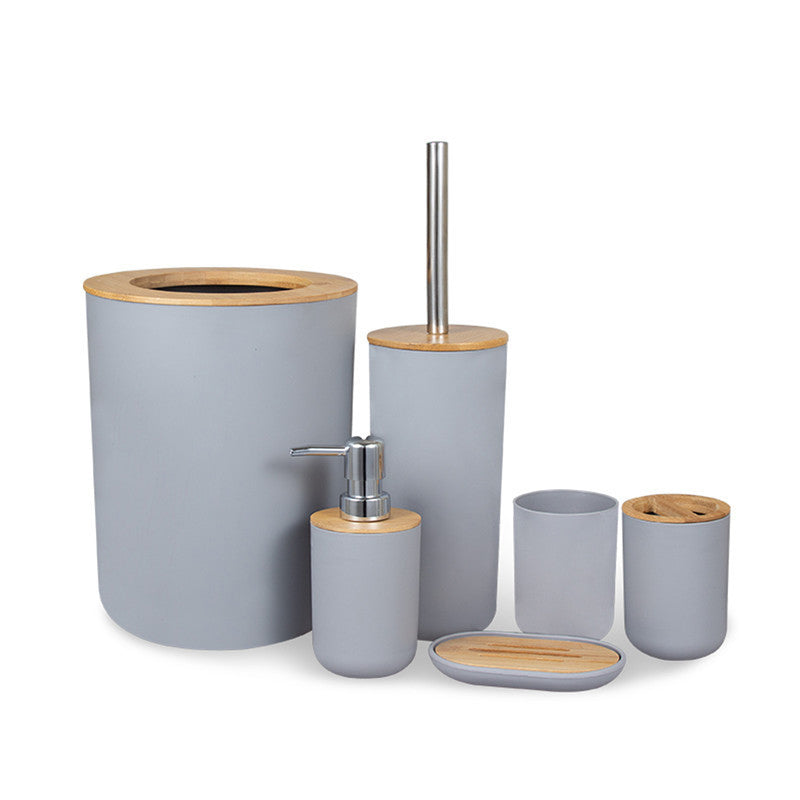 Conjunto de 6 peças de acessórios de banheiro em bambu