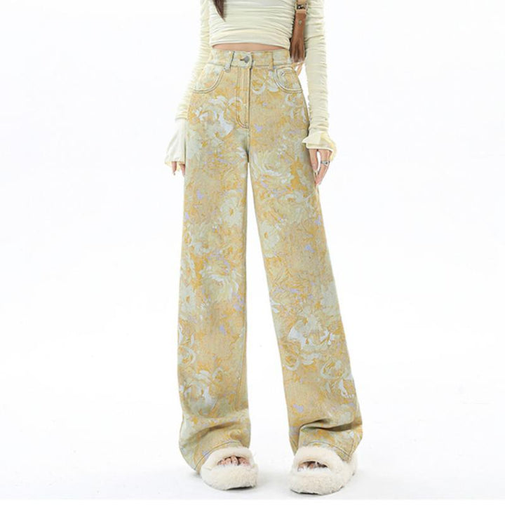 Women's Yellow Wide Leg Cargo Jeans