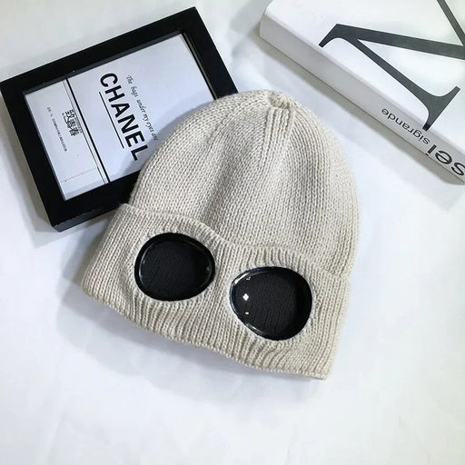 Winter knit skull cap with built-in goggles, view 8 - MRSLM