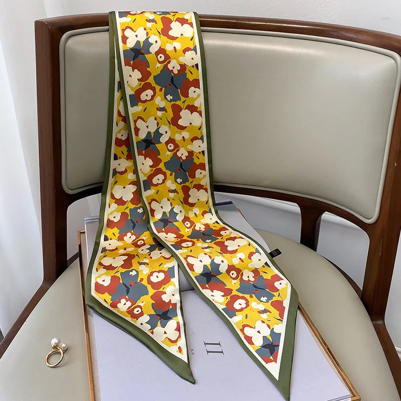 Floral silk-feel long scarf, view 12 - MRSLM