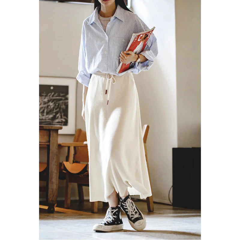 retro ribbed knit a-line skirt, view 3 - MRSLM