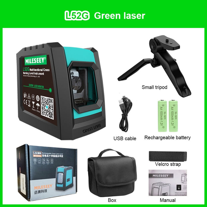 360° 2-Line Laser Level with Tripod and Battery – Self-Leveling Horizontal and Vertical Cross