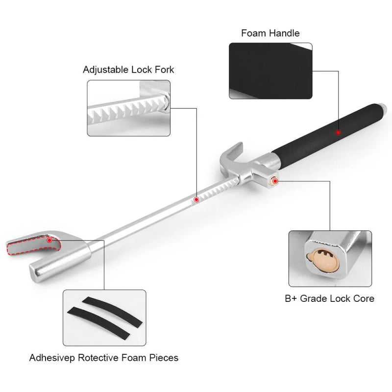 adjustable steering wheel lock with emergency hammer, view 8 - MRSLM