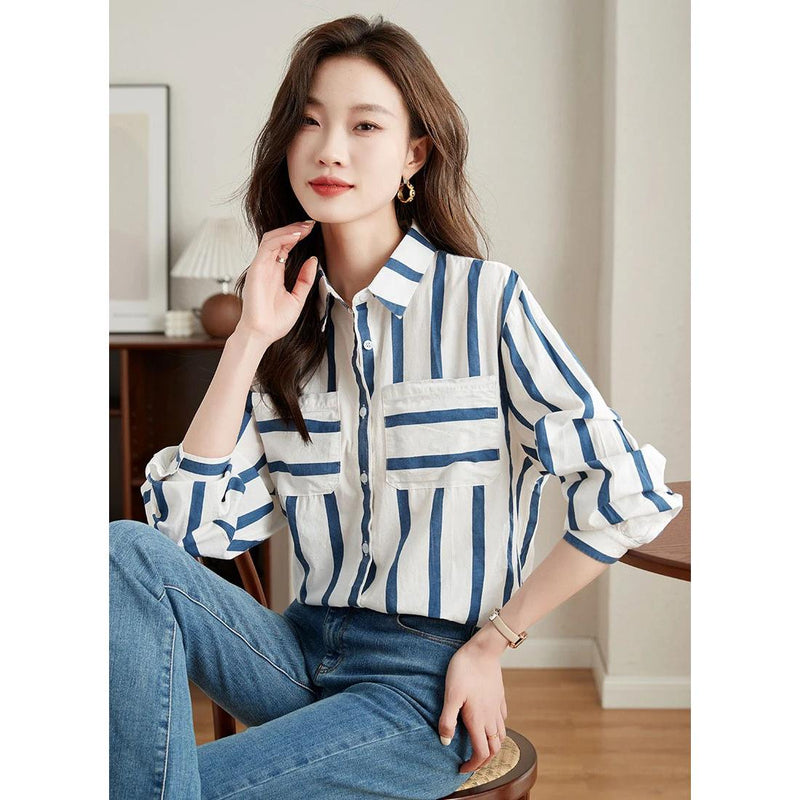 striped chiffon blouse, view 3 - MRSLM