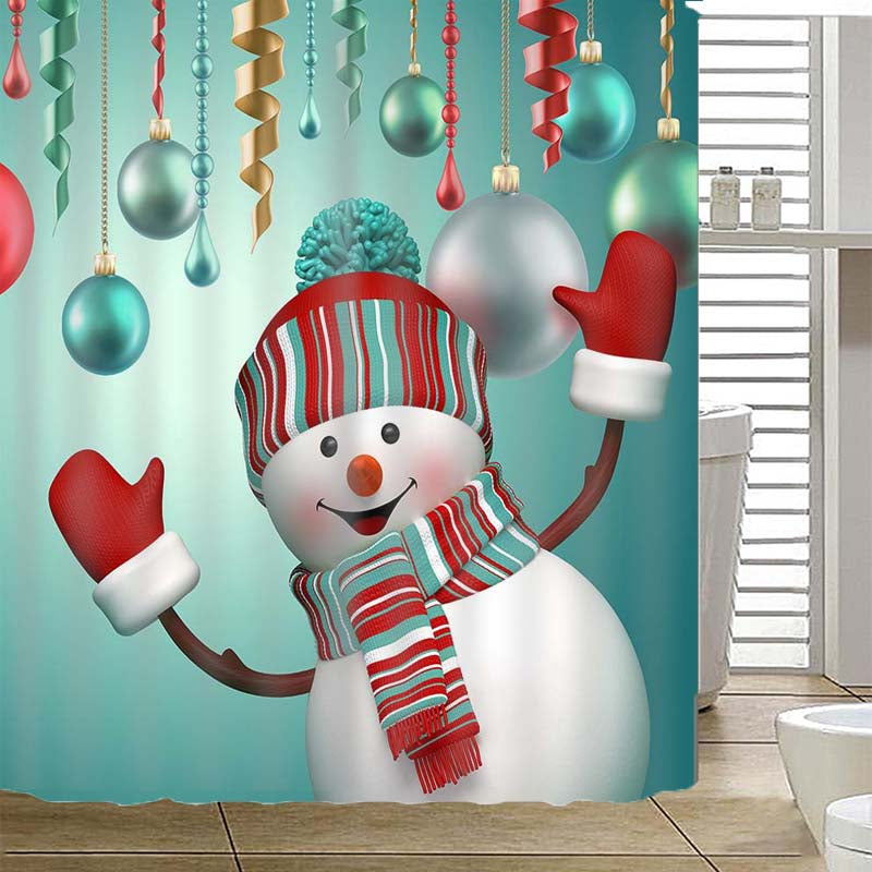 Christmas snowman waterproof shower curtain, view 2 - MRSLM