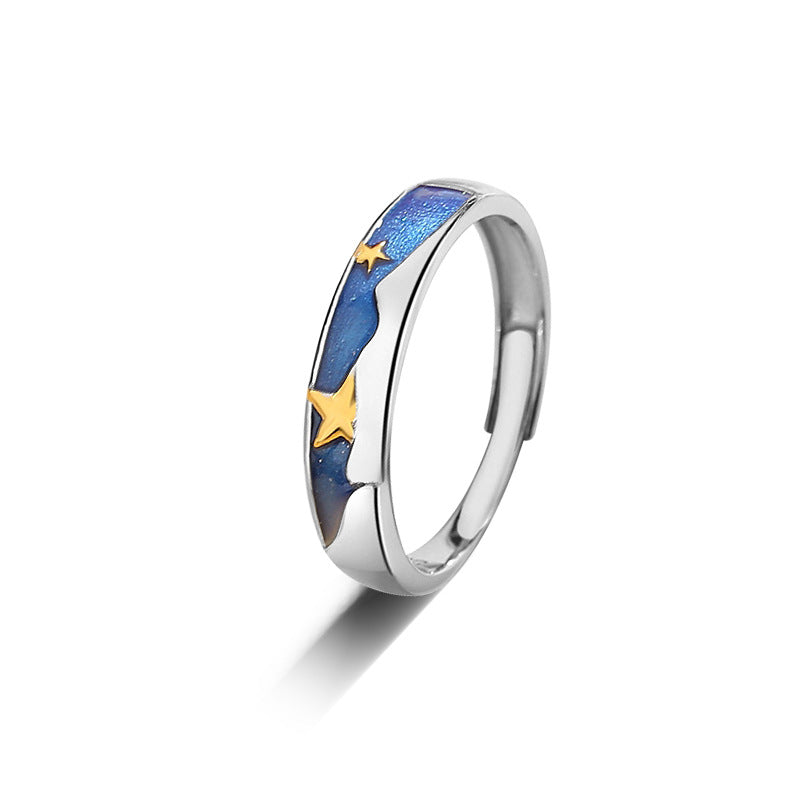 Blue Starry Sky Couple Ring Male And Female Pair Opening Fashion Small