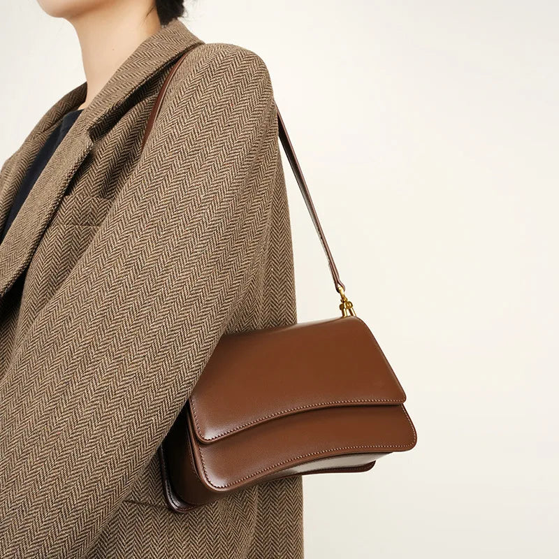 Genuine Leather Vintage Shoulder Bag for Women – High-Quality Underarm Handbag
