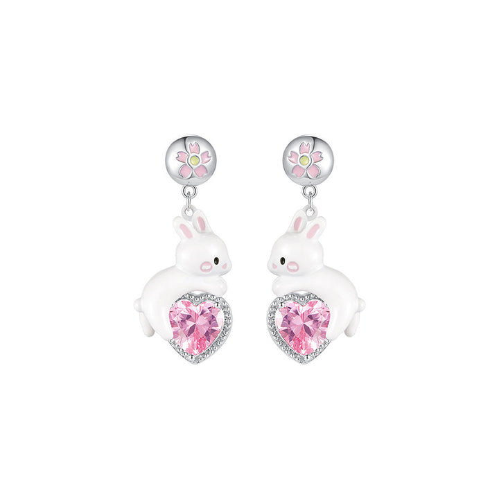 Cherry Blossom String Series Heart Rabbit Earrings