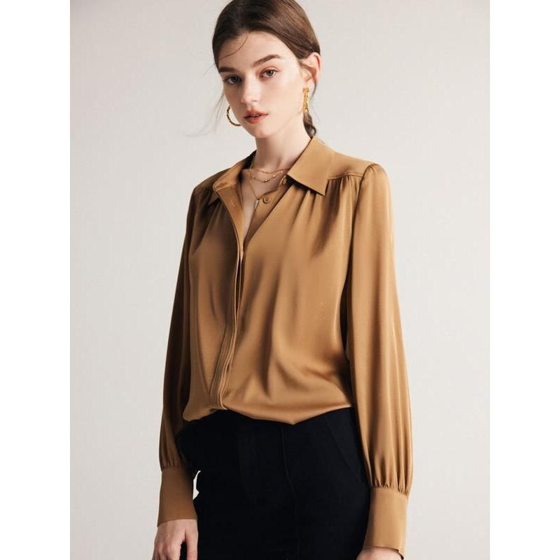 Long sleeve silk blouse for women, view 18 - MRSLM