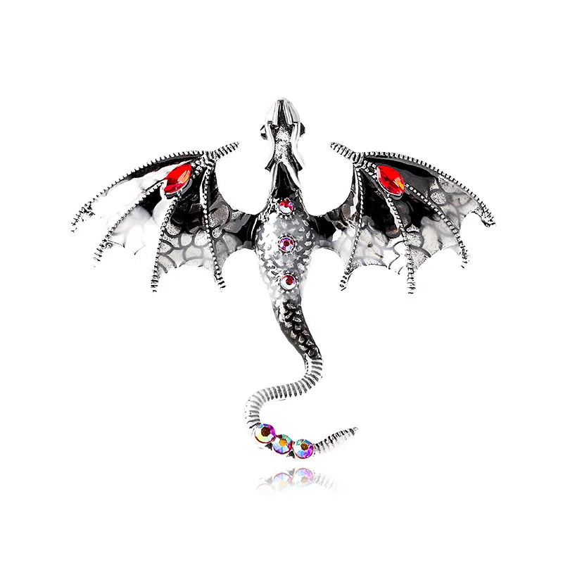 vintage enamel flying dragon brooch, view 5 - MRSLM
