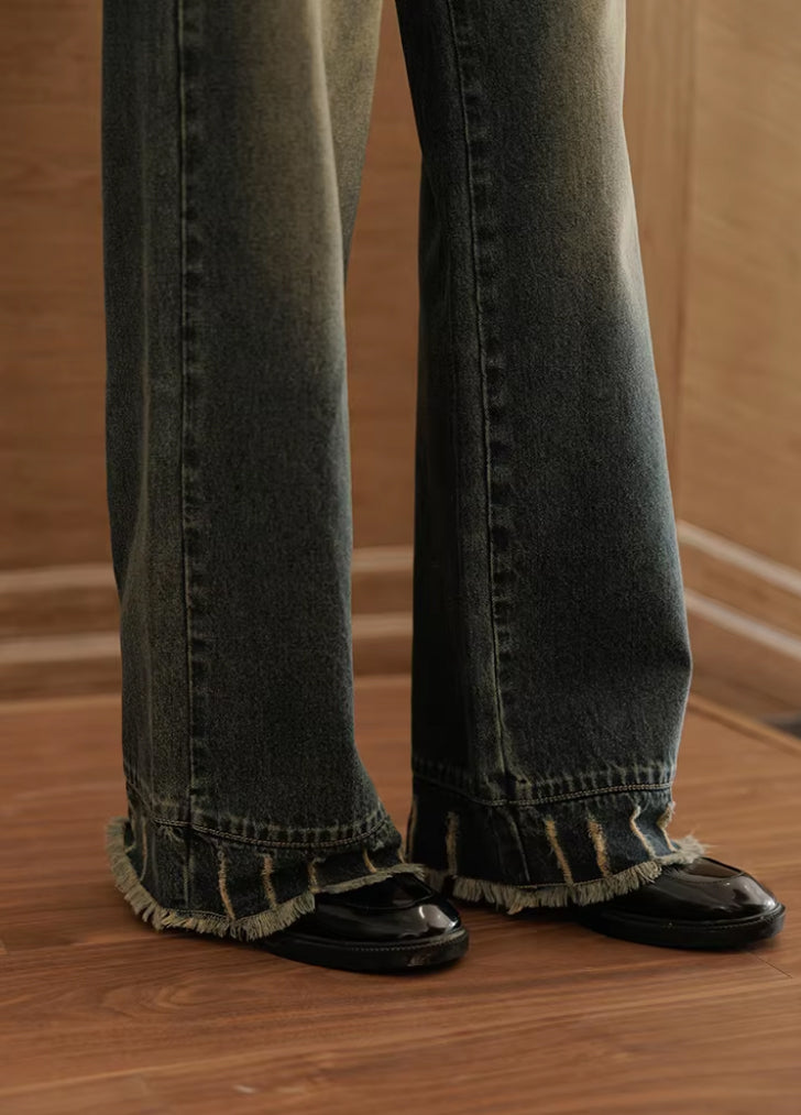 high waist vintage straight denim pants, view 5 - MRSLM