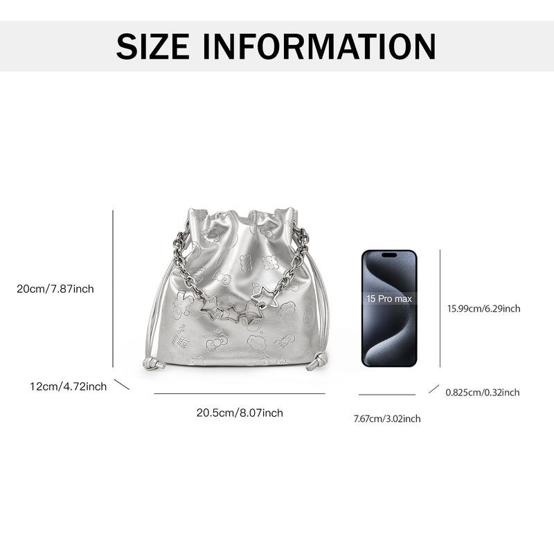 Cartoon embossed bucket bag, view 8 - MRSLM