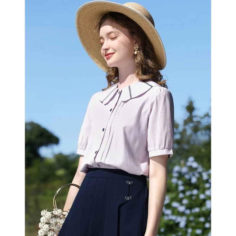 puff sleeve blouse with Peter Pan collar, view 5 - MRSLM