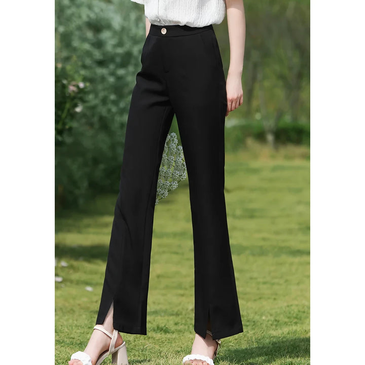 Trendy Black Boot Cut Trousers with Micro Flare