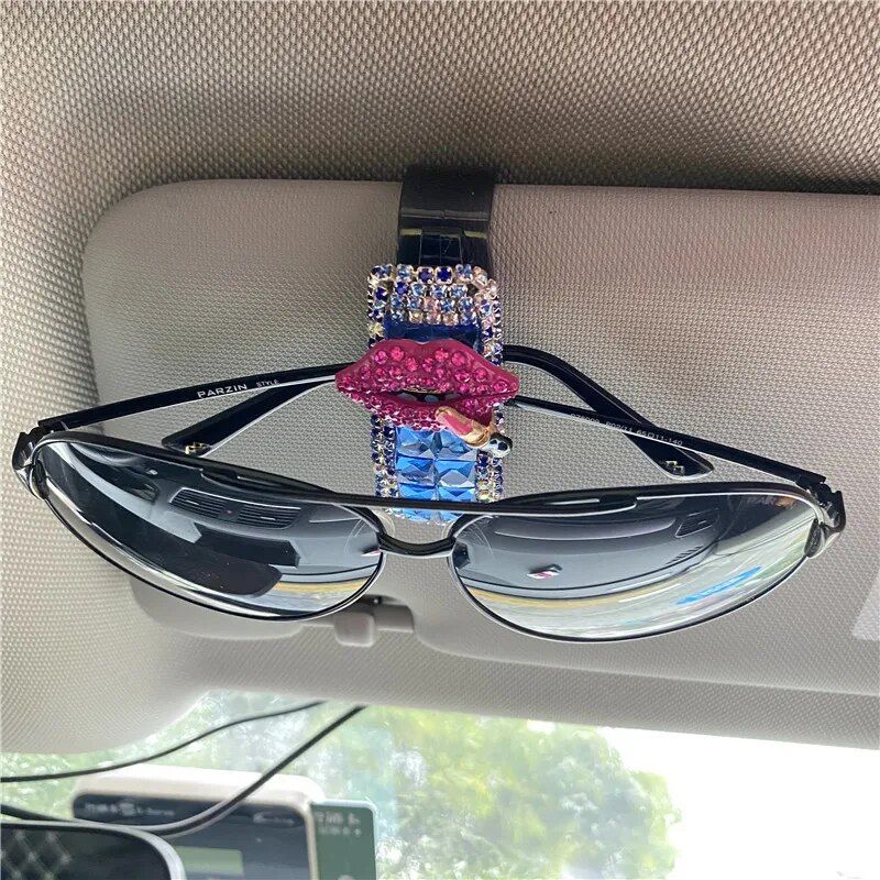 Luxe rhinestone car visor sunglasses holder, view 2 - MRSLM
