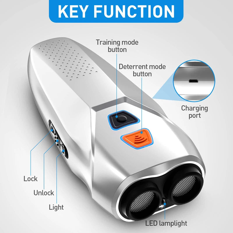 Ultrasonic dog repeller with LED flashlight, view 4 - MRSLM
