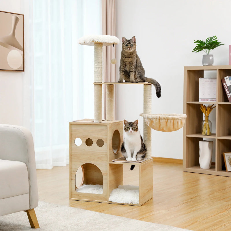 wooden cat tree with sisal posts, view 3 - MRSLM