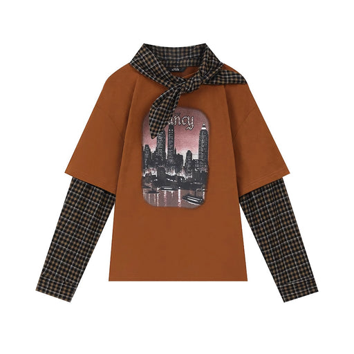 Graphic spliced long sleeve T-shirt, view 2 - MRSLM