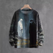 halloween ghost horror print sweater, view 2 - MRSLM