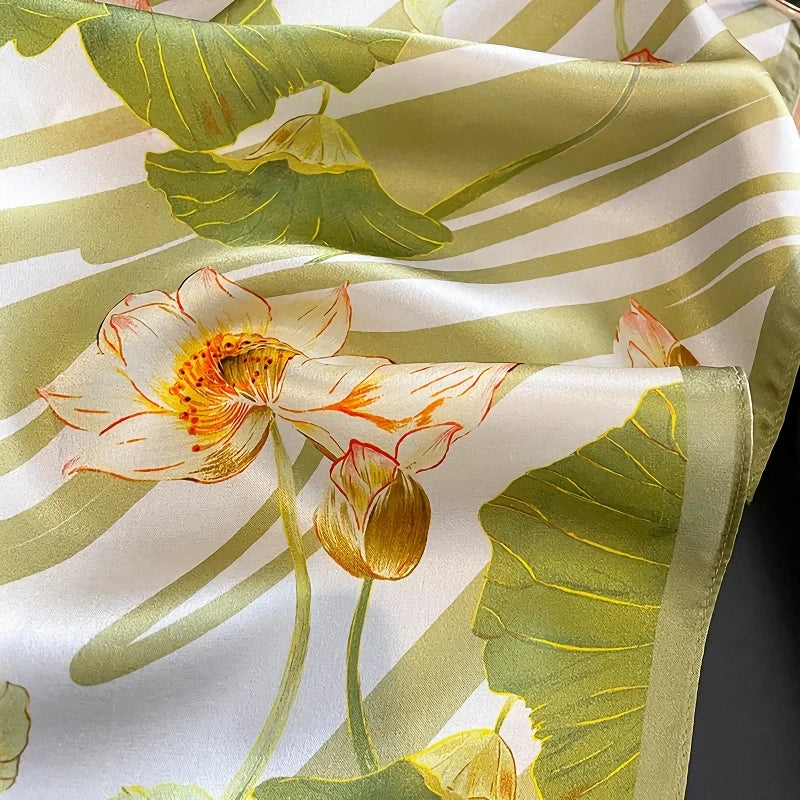 green pure silk square scarf, view 5 - MRSLM