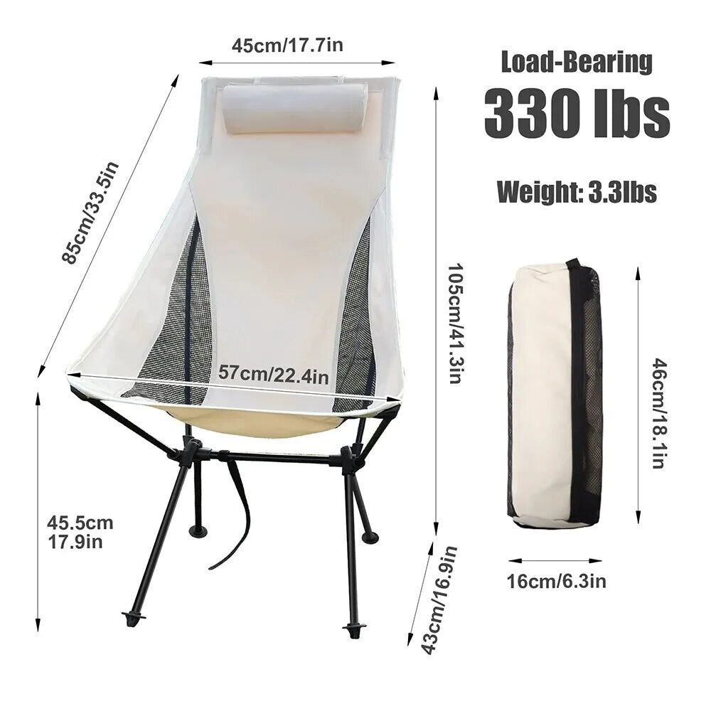 Lightweight Portable Camping Chair with Headrest - Durable Aluminum Folding Seat for Outdoors