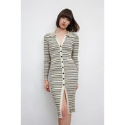 french style striped lapel dress, view 2 - MRSLM