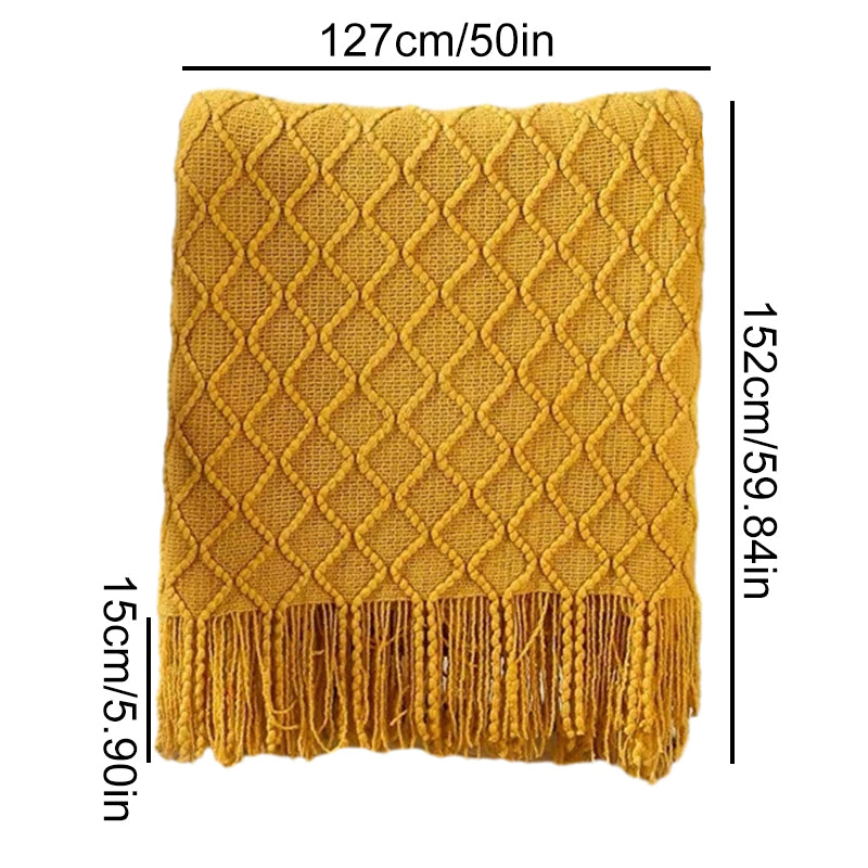 mustard yellow knitted throw blanket, view 5 - MRSLM