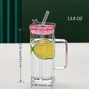 square glass cup with handle and straw, view 10 - MRSLM